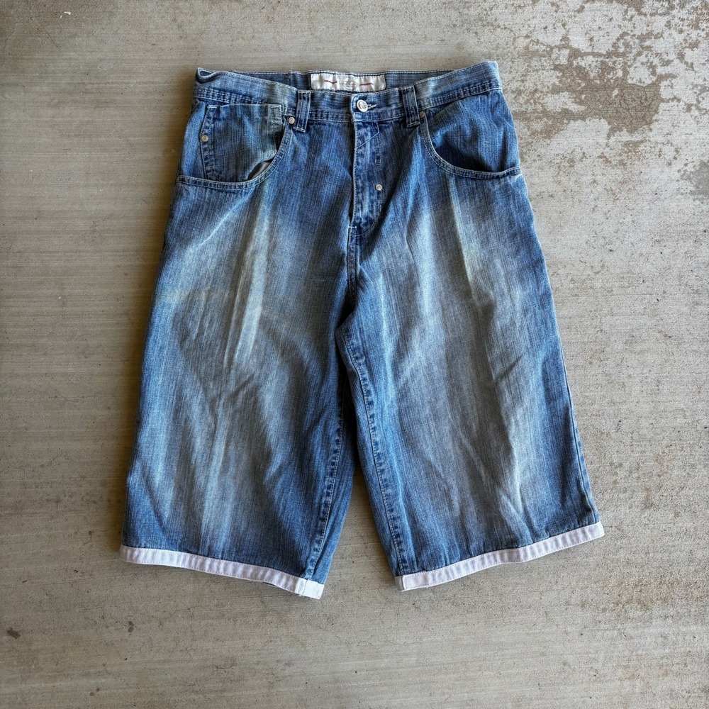 Y2K Lot 29 Jorts Men 32 Blue Denim Jean Shorts Baggy Grunge Skater Faded